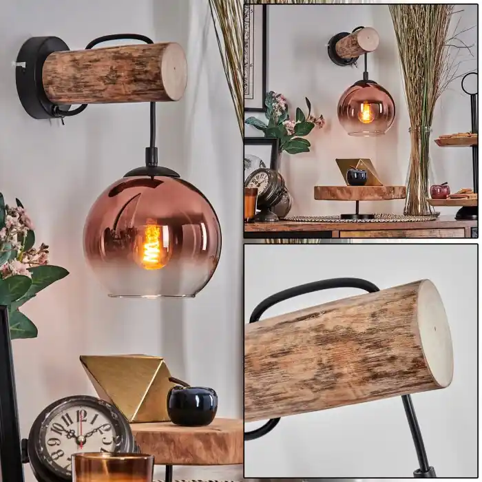 Korting Koyoto Wandlamp Natuurlijke kleuren, Zwart, 1-licht