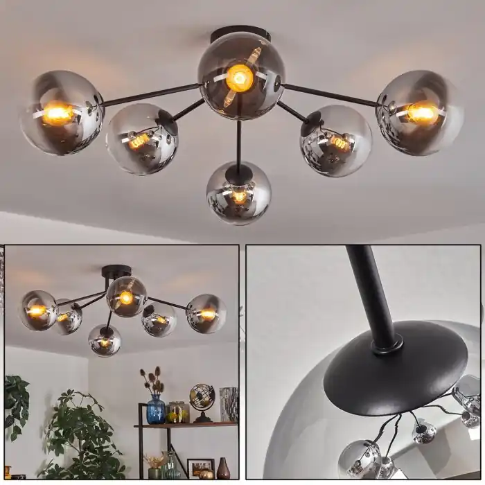 Gastor Plafondlamp 74 cm Chroom, Duidelijk, Rookkleurig, 6-lichts Weekendaanbieding