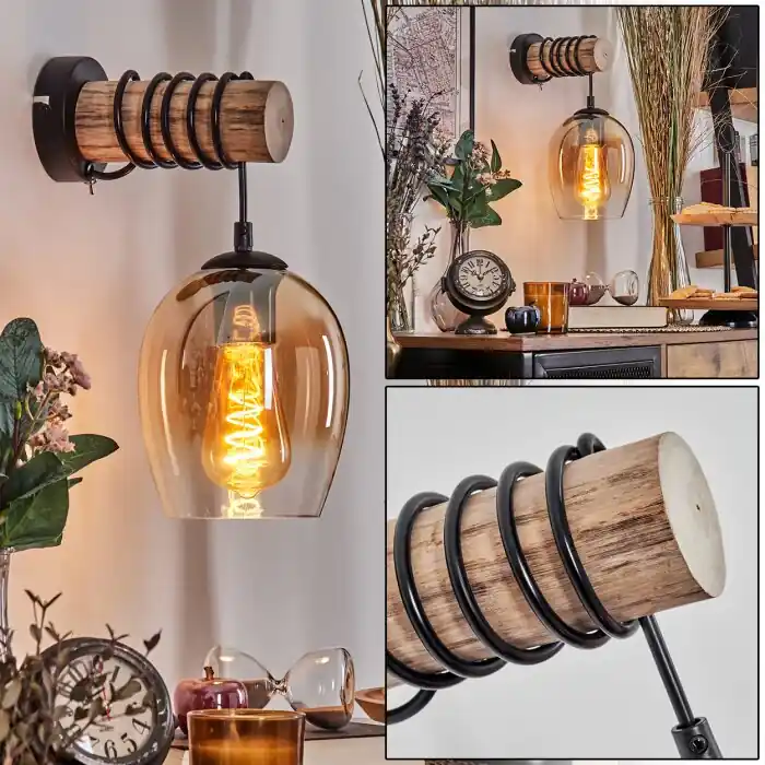 Direct Verzonden Vevino Kogellampje, Wandlamp Natuurlijke kleuren, Zwart, 1-licht