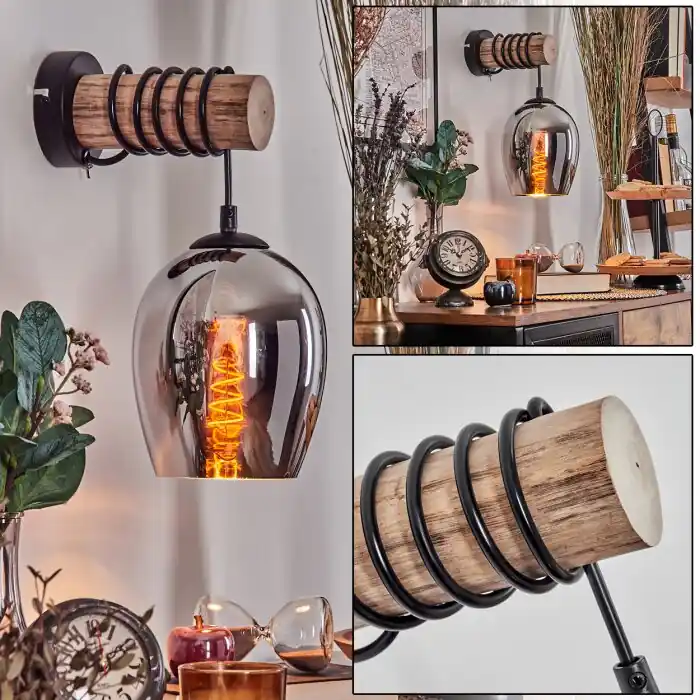 Vevino Kogellampje, Wandlamp Natuurlijke kleuren, Zwart, 1-licht Bestel Nu