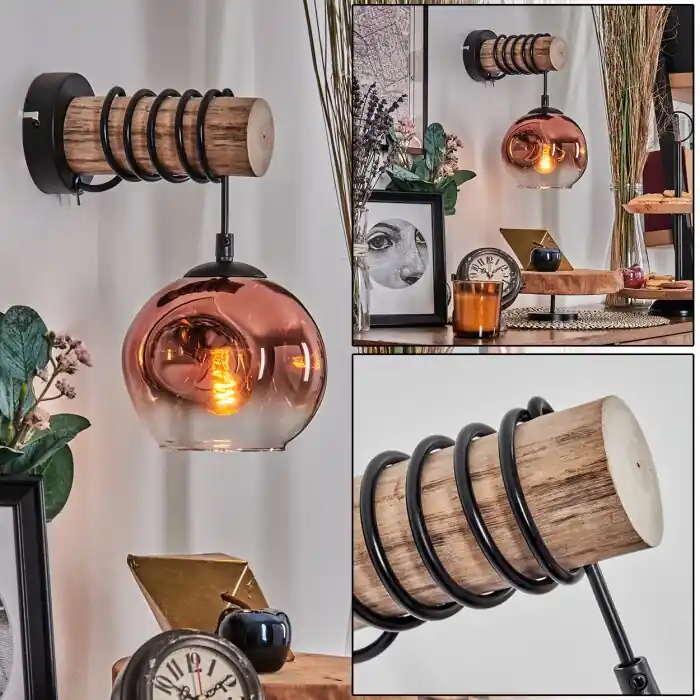 Aanbieding Ripoll Kogellampje, Wandlamp Natuurlijke kleuren, Zwart, 1-licht