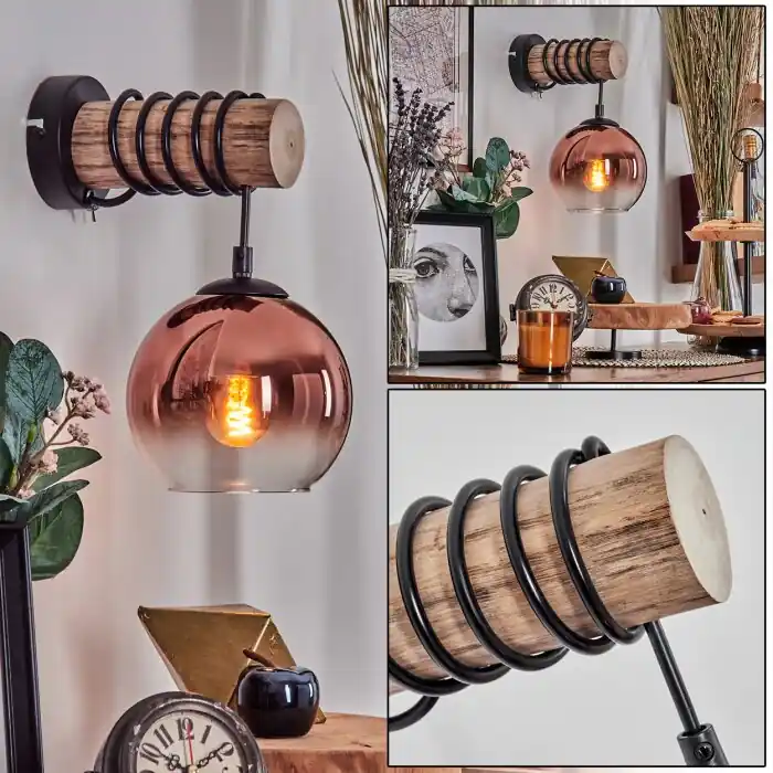 Rechtstreeks Van De Fabrikant Koyoto Kogellampje, Wandlamp Natuurlijke kleuren, Zwart, 1-licht