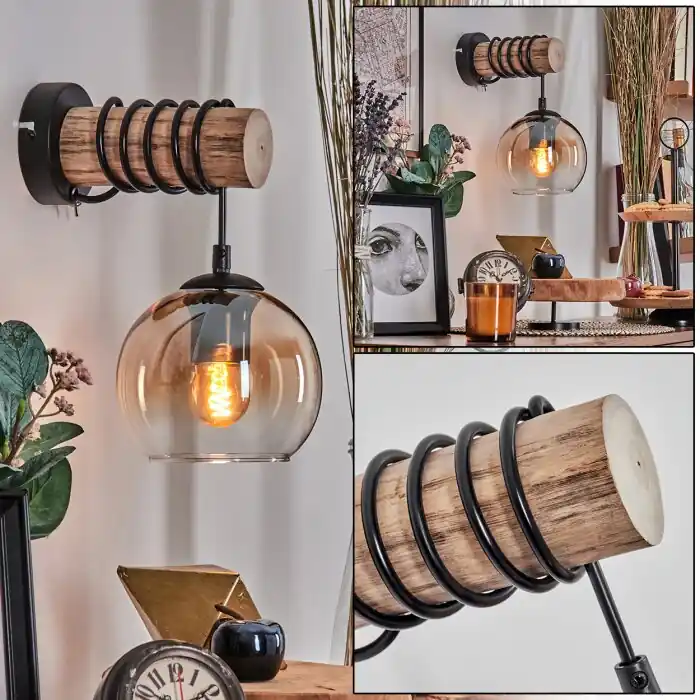 Betrouwbaar Koyoto Kogellampje, Wandlamp Natuurlijke kleuren, Zwart, 1-licht