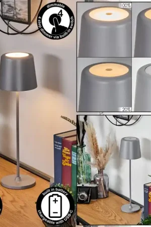 Belece Buiten tafellamp, Tafellamp LED Grijs, 1-licht Op = Op
