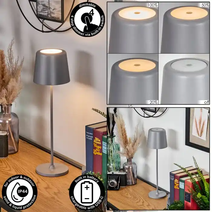 Belece Buiten tafellamp, Tafellamp LED Grijs, 1-licht Op = Op