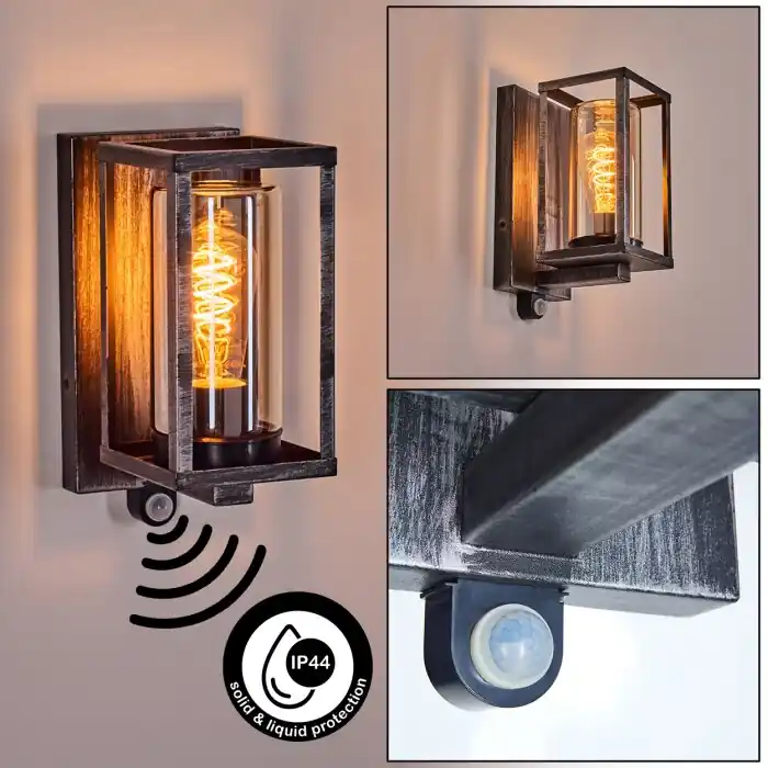 Beperkte Voorraad Portalis Wandlamp voor buiten Zwart, Zilver, 1-licht, Bewegingsmelder