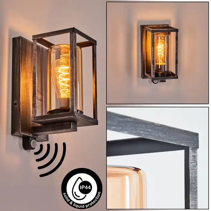 Nieuw Portalis Wandlamp voor buiten Zwart, Zilver, 1-licht, Bewegingsmelder