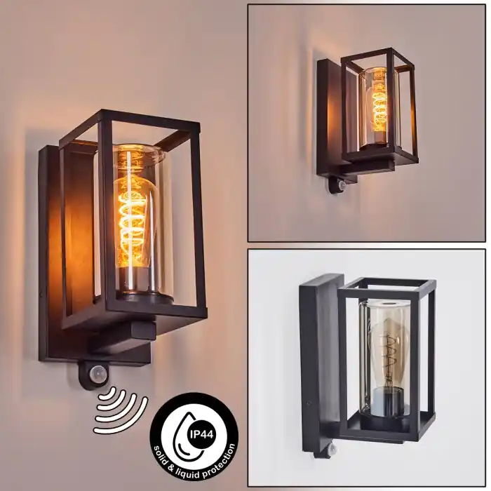 Korting Portalis Wandlamp voor buiten Zwart, 1-licht, Bewegingsmelder