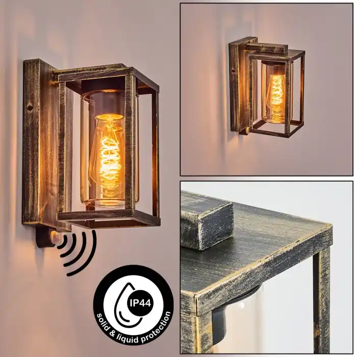 Gecertificeerd Portalis Wandlamp voor buiten Goud, Zwart, 1-licht, Bewegingsmelder