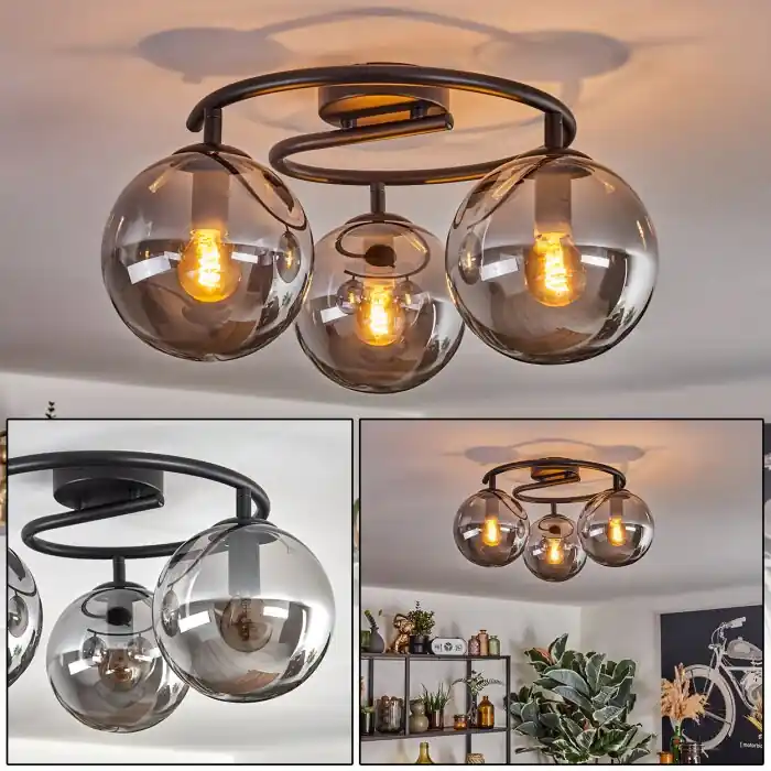 Premium Gastor Plafondlamp, Kogellampje 37 cm Rookkleurig, 3-lichts