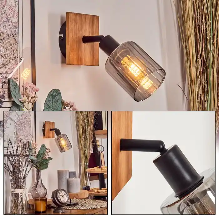 Aggebo Wandlamp, Wandspot Natuurlijke kleuren, Zwart, 1-licht Korting