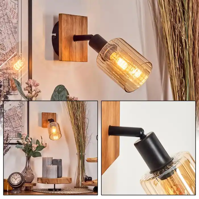 Merkproduct Aggebo Wandlamp, Wandspot Natuurlijke kleuren, Zwart, 1-licht
