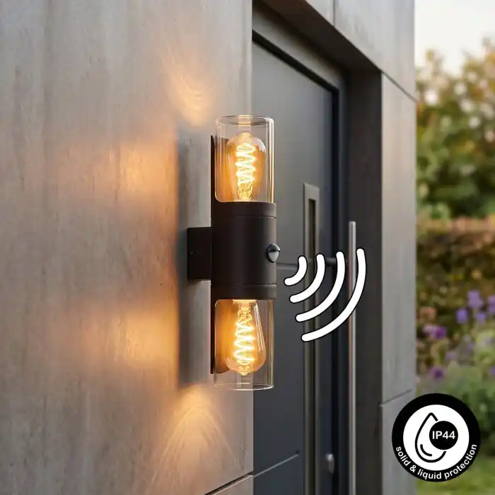 Morbak Wandlamp voor buiten, Licht omhoog & omlaag Zwart, 2-lichts Snelle Levering