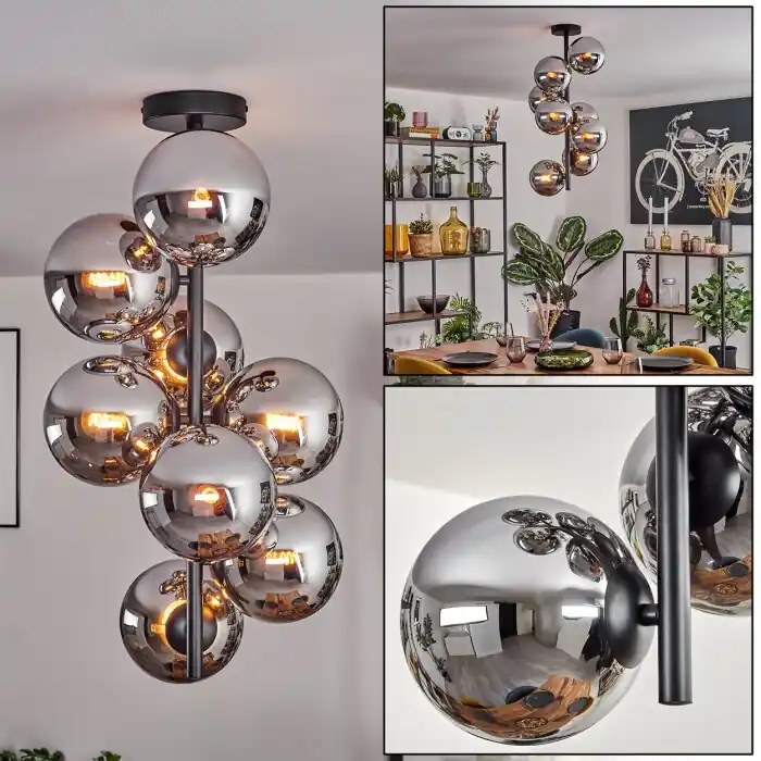 Gastor Plafondlamp, Kogellampje Chroom, Rookkleurig, 8-lichts Lage Prijs
