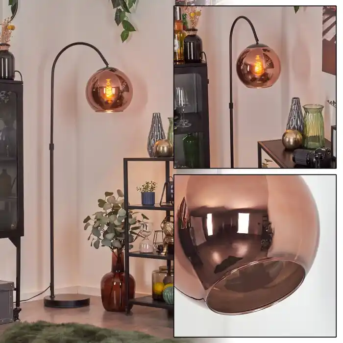 Gecertificeerd Koyoto Kogellampje, Staande lamp, Booglampen Koperkleurig, 1-licht