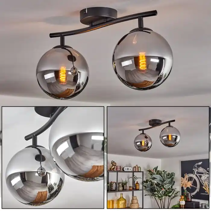 Hete Deal Gastor Plafondlamp, Kogellampje Chroom, Rookkleurig, 2-lichts