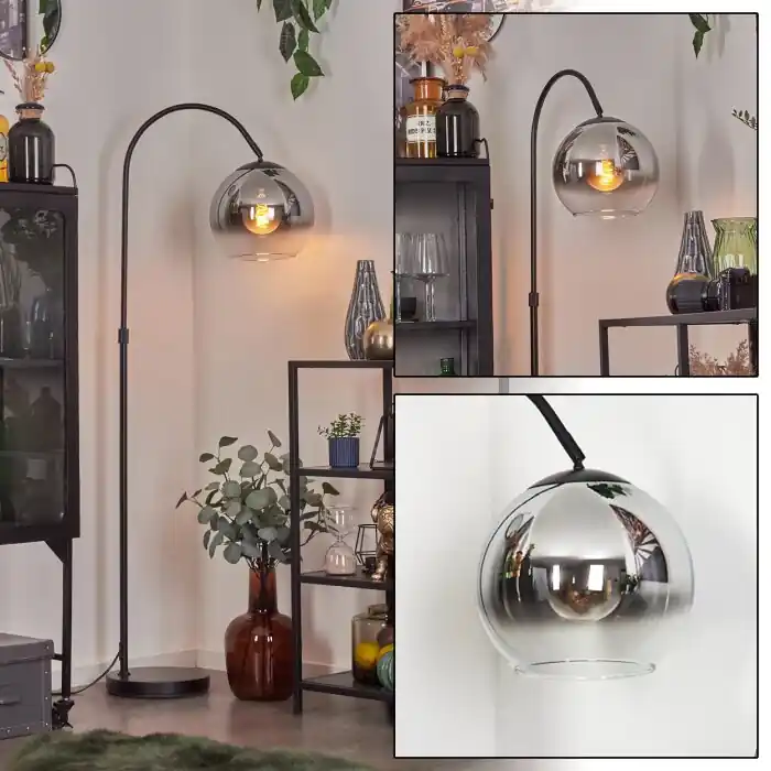 Koyoto Kogellampje, Staande lamp, Booglampen Chroom, Duidelijk, Rookkleurig, 1-licht Lage Prijs
