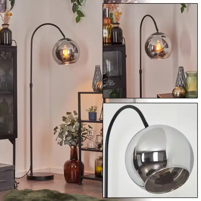 Koop Online Koyoto Kogellampje, Staande lamp, Booglampen Chroom, Rookkleurig, 1-licht