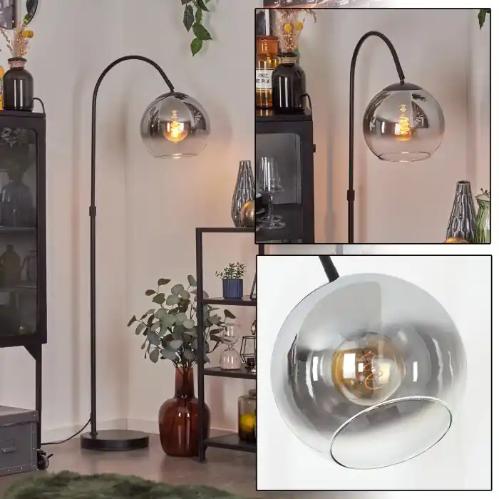 Koyoto Kogellampje, Staande lamp, Booglampen Chroom, Duidelijk, Rookkleurig, 1-licht Hoge Kwaliteit