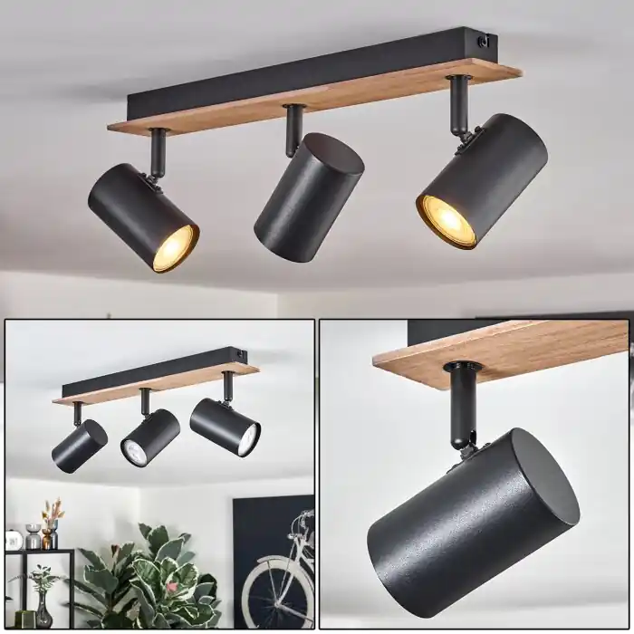 Beperkt Aanbod Guardais Plafondlamp Bruin, houtlook, Zwart, 3-lichts