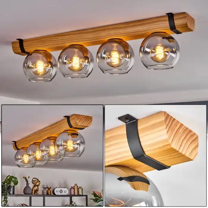 Koyoto Plafondlamp, Kogellampje Natuurlijke kleuren, Zwart, 4-lichts Finale Uitverkoop