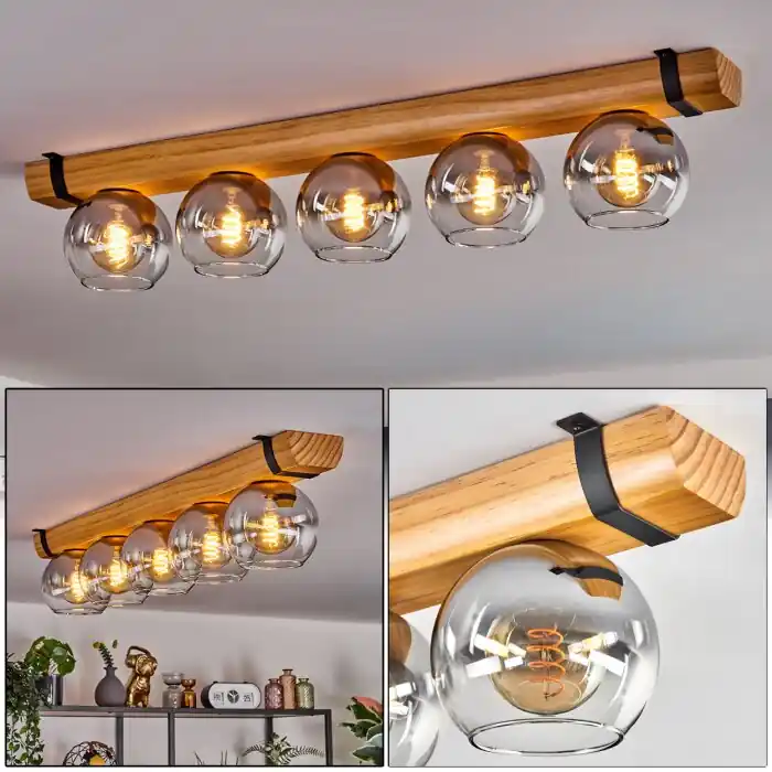 Koyoto Plafondlamp, Kogellampje Natuurlijke kleuren, Zwart, 5-lichts Voordeelprijs