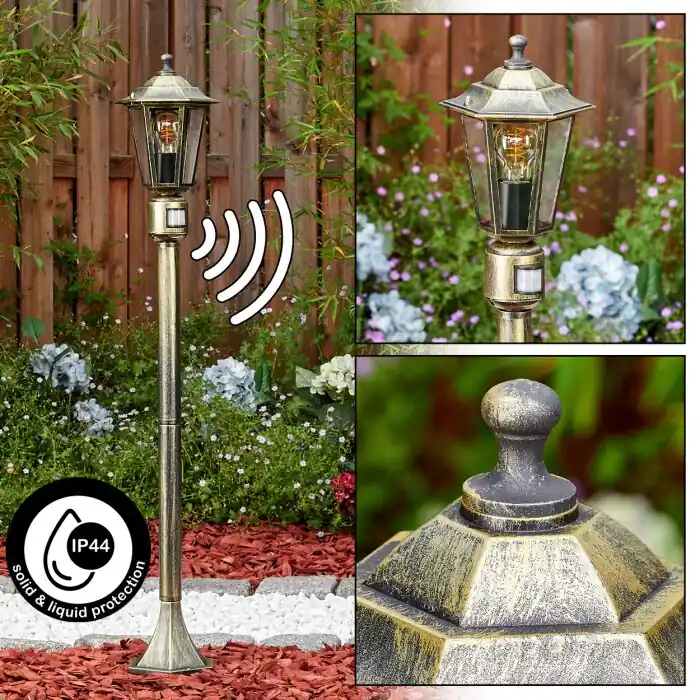 Loria Buitenlicht, Pad licht Bruin, Goud, Zwart, 1-licht, Bewegingsmelder Direct Verzonden