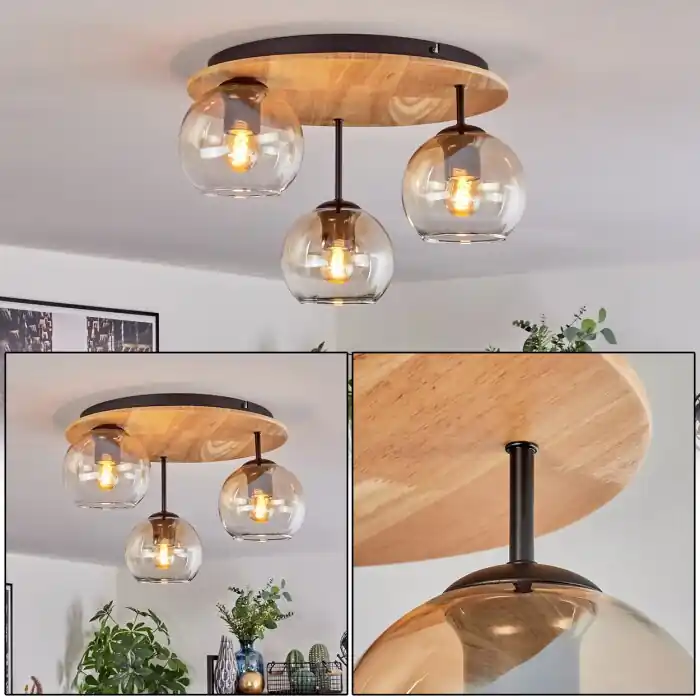 Koyoto Plafondlamp, Kogellampje Natuurlijke kleuren, Zwart, 3-lichts Betrouwbaar