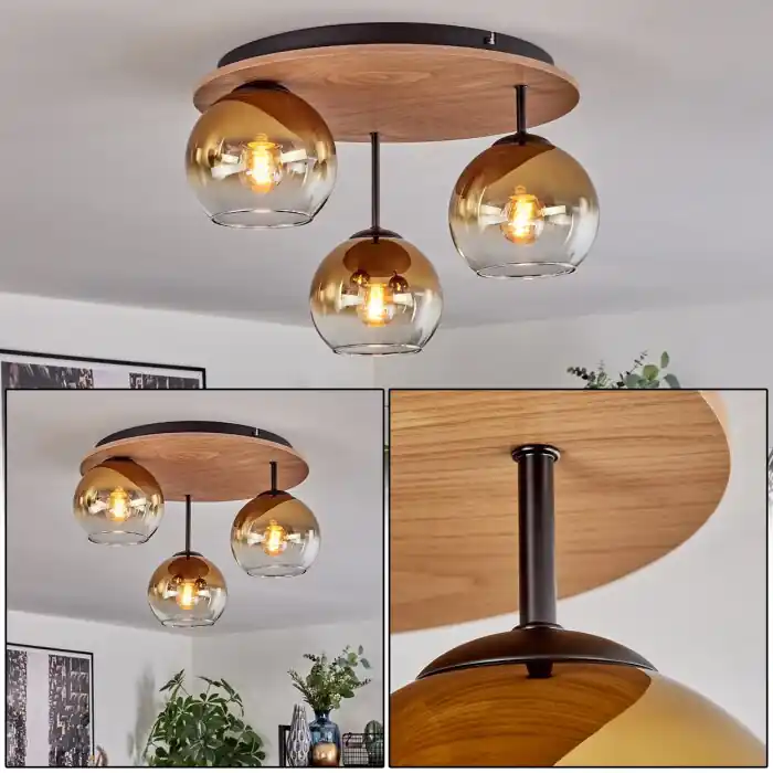 Koyoto Plafondlamp, Kogellampje Natuurlijke kleuren, Zwart, 3-lichts Betaalbaar