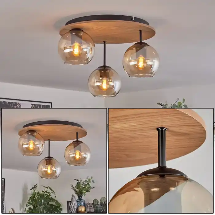 Rechtstreeks Van De Fabrikant Koyoto Plafondlamp, Kogellampje Natuurlijke kleuren, Zwart, 3-lichts