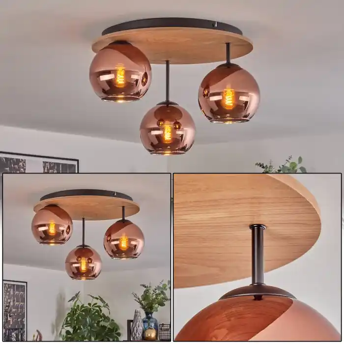 Snelle Levering Koyoto Plafondlamp, Kogellampje Natuurlijke kleuren, Zwart, 3-lichts