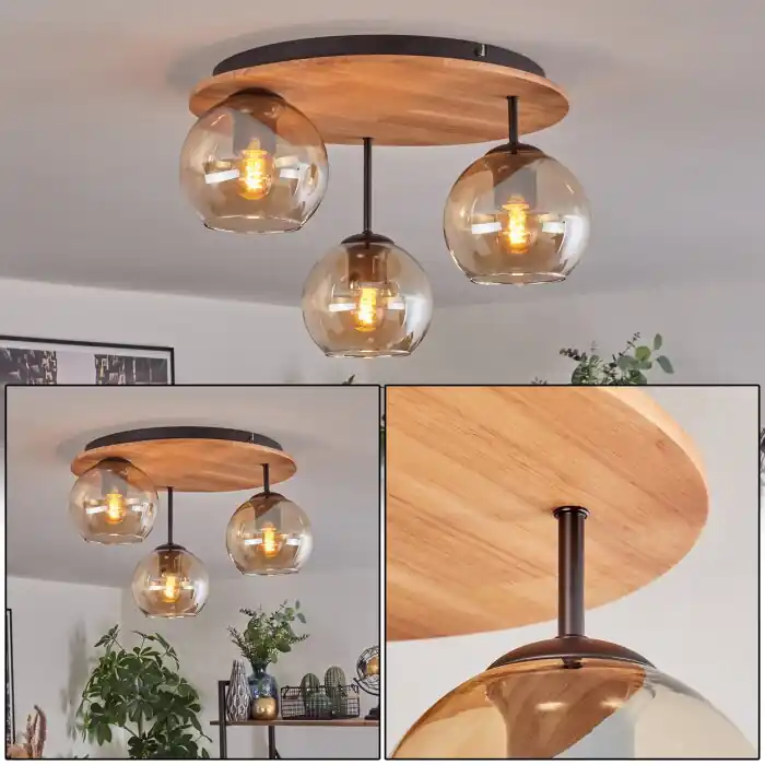 Koyoto Plafondlamp, Kogellampje Natuurlijke kleuren, Zwart, 3-lichts Direct Beschikbaar