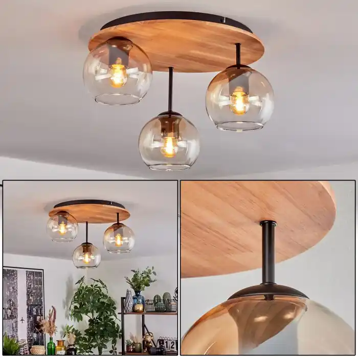 Koyoto Plafondlamp, Kogellampje Natuurlijke kleuren, Zwart, 3-lichts Superprijs