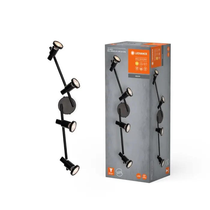 Express Levering Ledvance Spot Plafondlamp, Plafondspot LED Zwart, 4-lichts