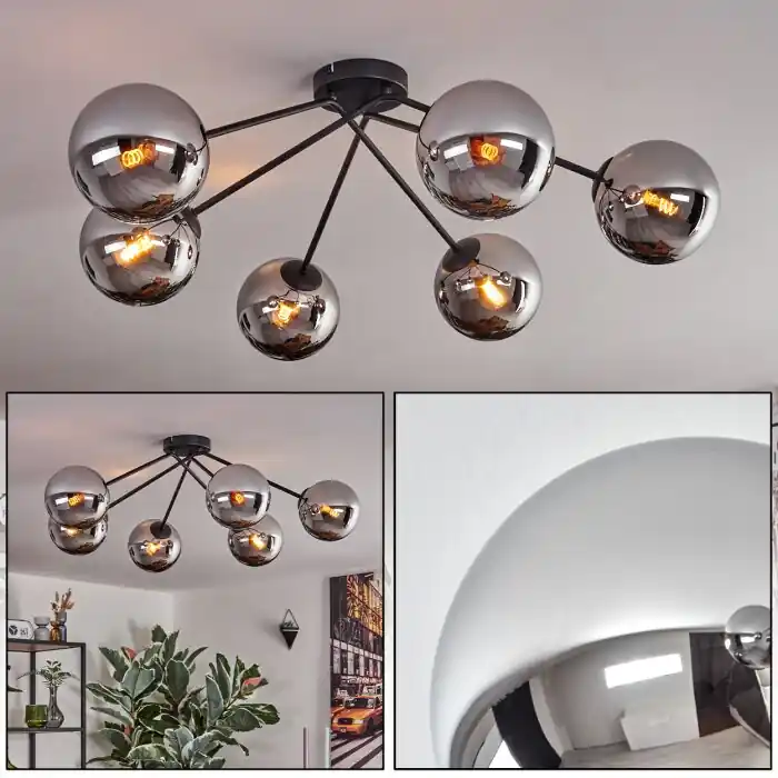 Flitsaanbieding Gastor Plafondlamp, Kogellampje 80 cm Chroom, Rookkleurig, 6-lichts