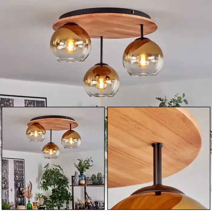 Speciale Aanbieding Koyoto Plafondlamp, Kogellampje 40 cm Natuurlijke kleuren, Zwart, 3-lichts