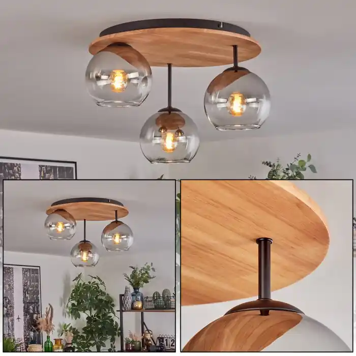 Koyoto Plafondlamp, Kogellampje 40 cm Natuurlijke kleuren, Zwart, 3-lichts Lage Kosten
