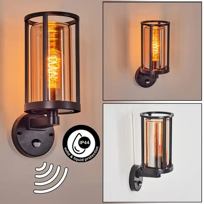 Martinha Wandlamp voor buiten Zwart, 1-licht, Bewegingsmelder Flitsaanbieding