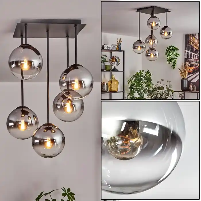 Seizoensaanbieding Gastor Plafondlamp, Kogellampje Chroom, Duidelijk, Rookkleurig, 5-lichts