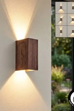 Woods Wandlamp voor buiten, Licht omhoog & omlaag LED houtlook, Zwart, 1-licht Express Levering