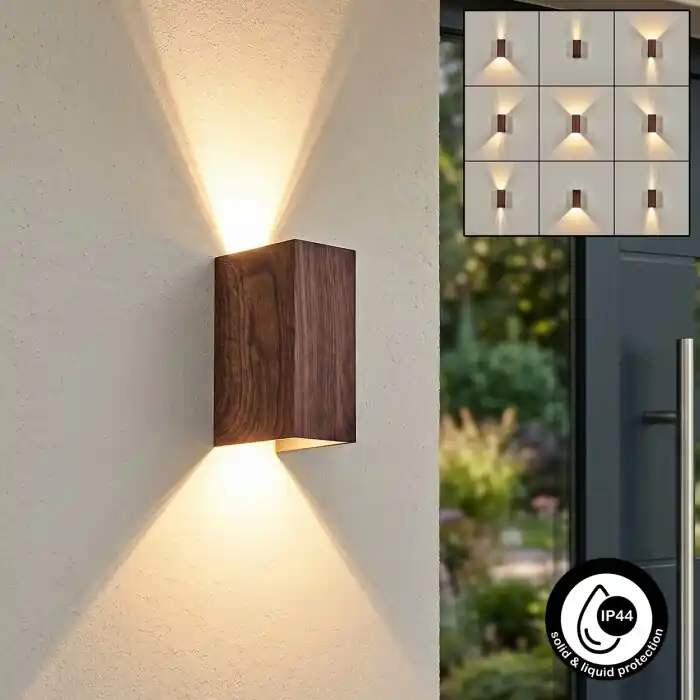 Woods Wandlamp voor buiten, Licht omhoog & omlaag LED houtlook, Zwart, 1-licht Express Levering
