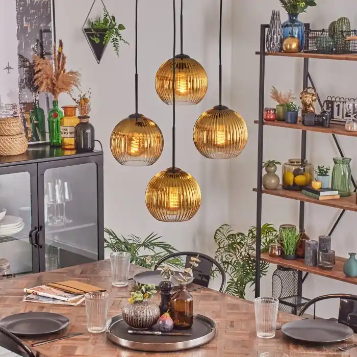 Koyoto Hanglamp, Kogellampje 35 cm Goud, Duidelijk, 4-lichts Direct Verzonden
