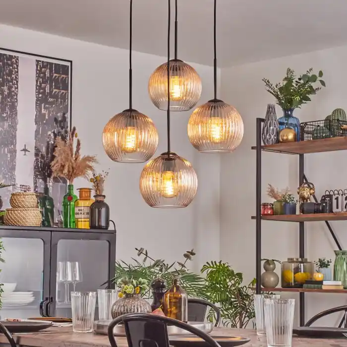 Favoriet Koyoto Hanglamp, Kogellampje 35 cm Amber, Duidelijk, 4-lichts