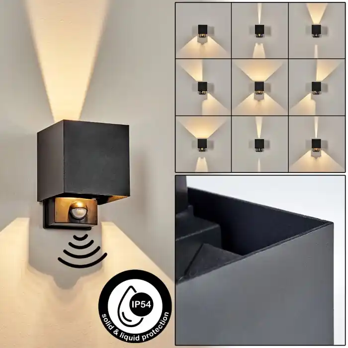 Almodofa Wandlamp voor buiten, Licht omhoog & omlaag Zwart, 1-licht, Bewegingsmelder Koop Vandaag