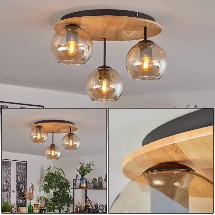 Koyoto Plafondlamp, Kogellampje 40 cm Natuurlijke kleuren, Zwart, 3-lichts Koop Vandaag