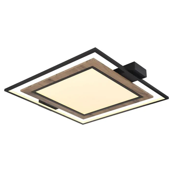 Globo GABALDO Plafondlamp LED houtlook, Zwart, Wit, 1-licht Favoriet