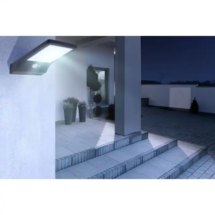 Speciale Aanbieding Globo SOLAR Wandlamp voor buiten, Zonne-licht LED Zwart, Transparant, Helder, 42-lichts, Bewegingsmelder