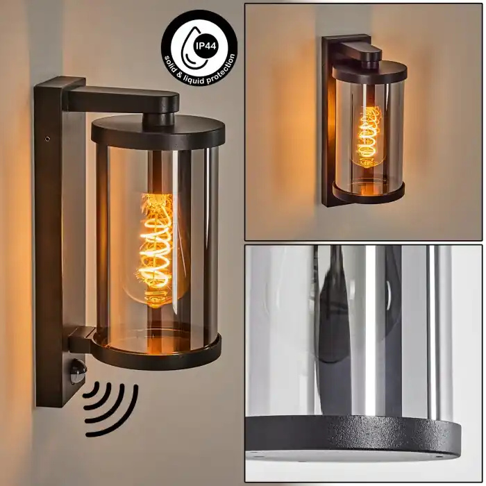 Telhada Buitenlicht, Wandlamp voor buiten Zwart, 1-licht, Bewegingsmelder Premium