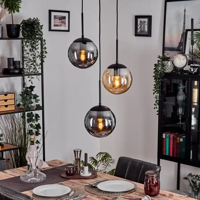 Fabrieksprijs Gastor Hanglamp, Kogellampje Amber, Rookkleurig, 3-lichts