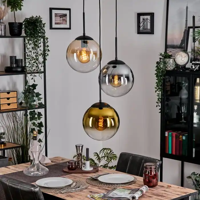 Nieuw Gastor Hanglamp, Kogellampje Amber, Goud, Duidelijk, Rookkleurig, 3-lichts
